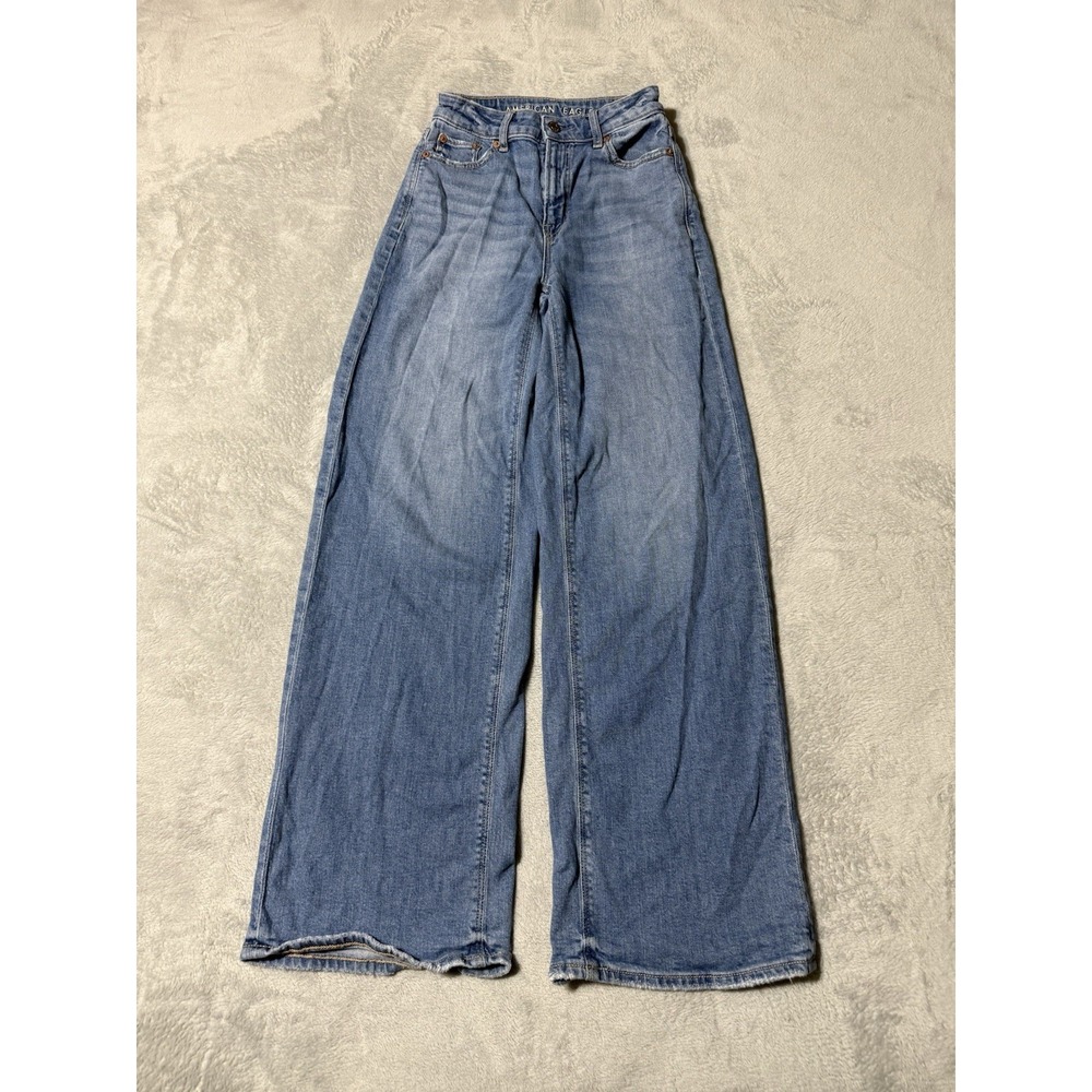 American Eagle Jeans Womens 000 Super High Rise Baggy Wide Leg Blue 22x29